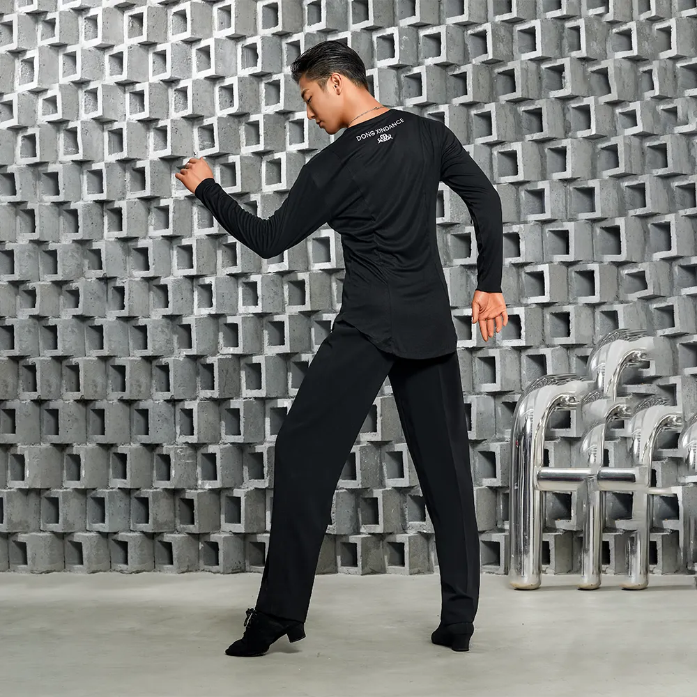 NY682 Men’s Button‑Detail Long‑Sleeve Latin Dance Top